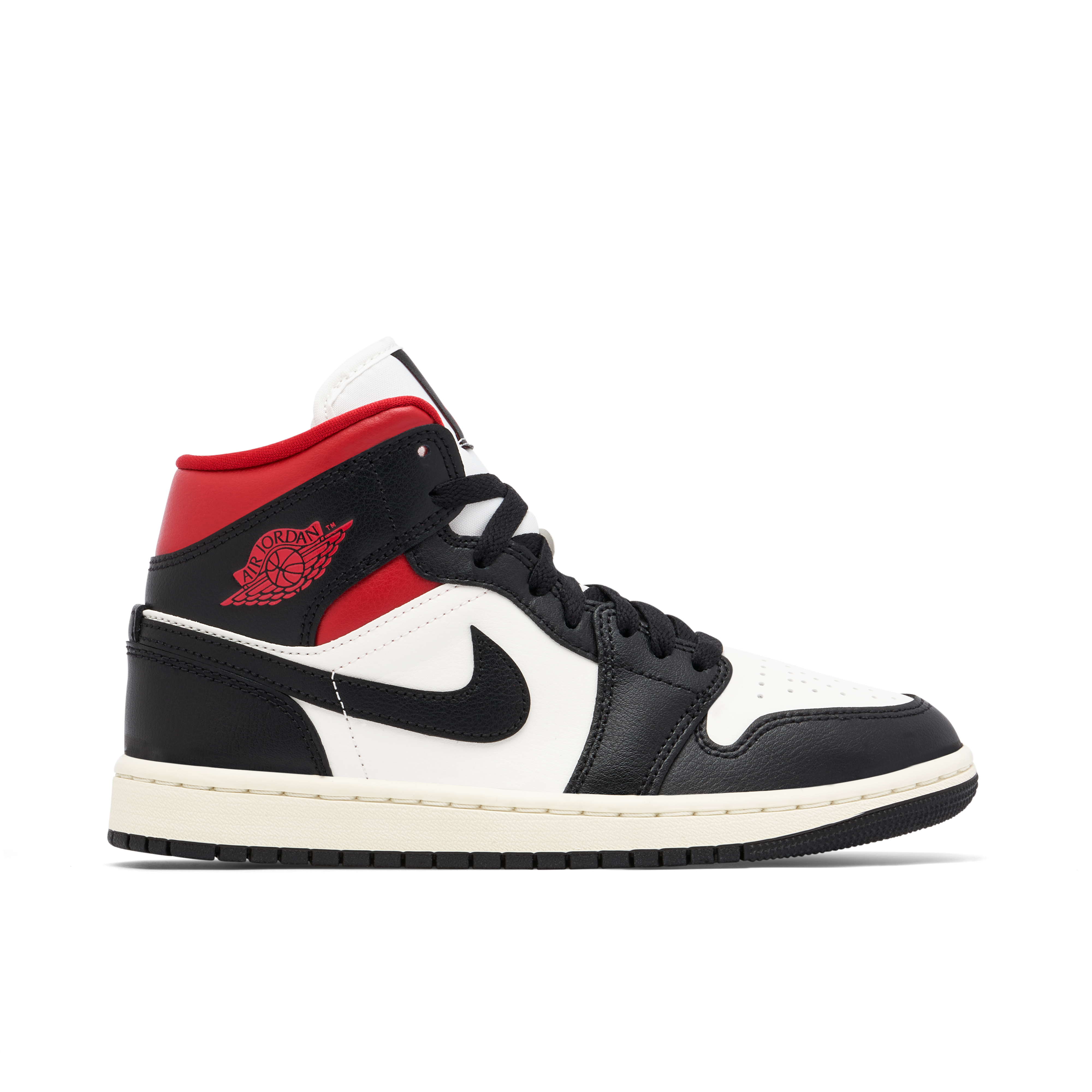 Air jordan 1 mid black and white and red best sale