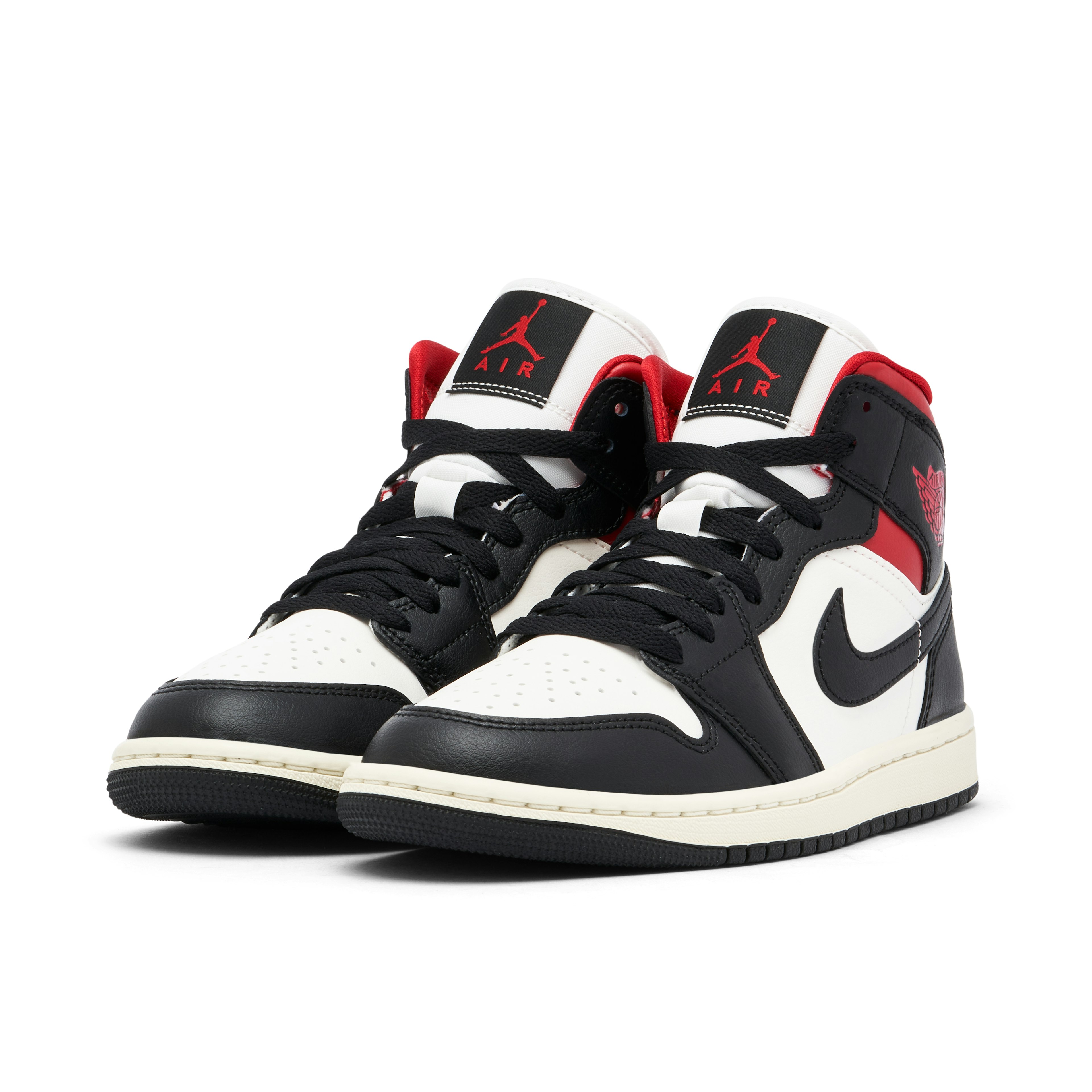 Air Jordan 1 Mid Black White Gym Red Womens