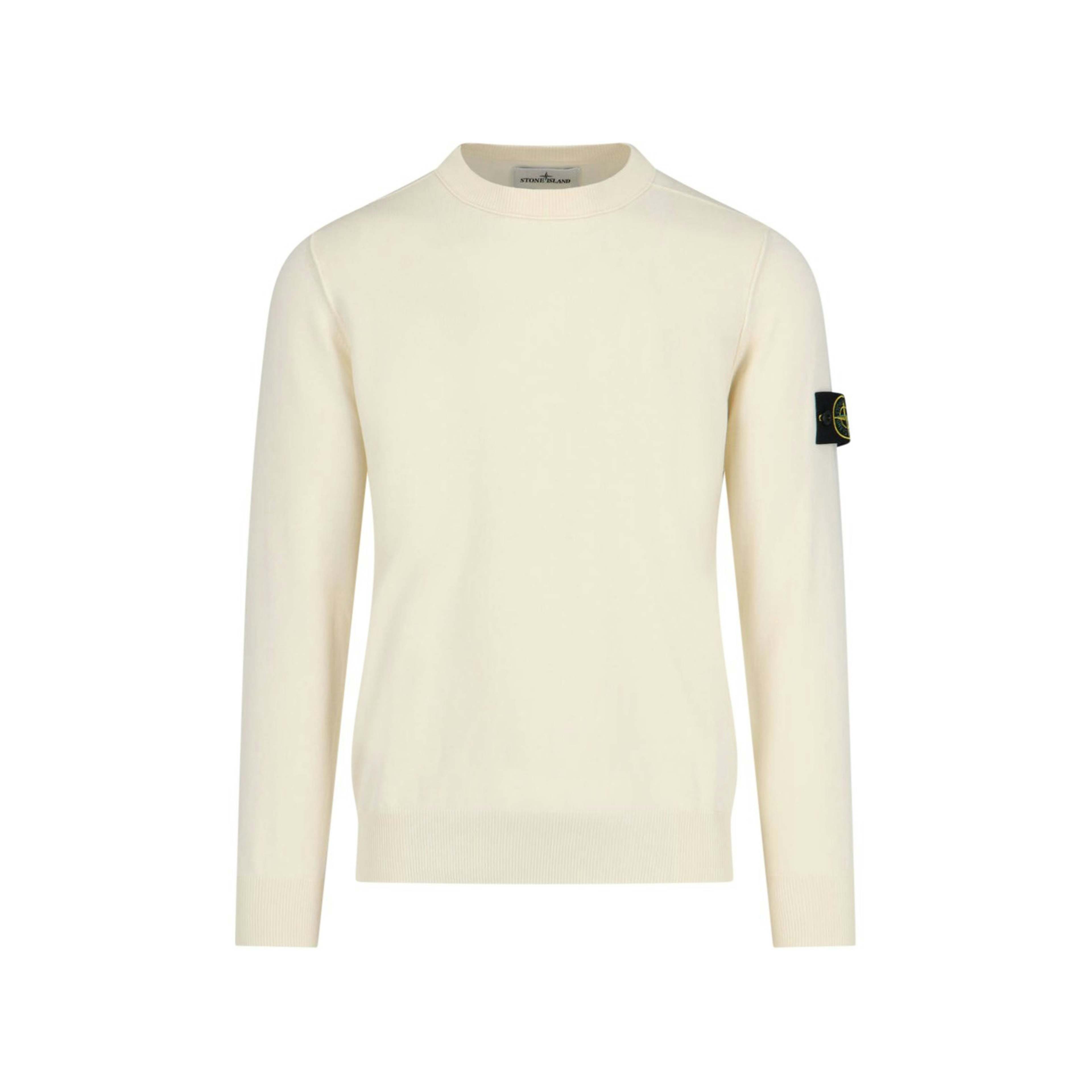 Stone Island Logo Crew Neck Sweater Ivory