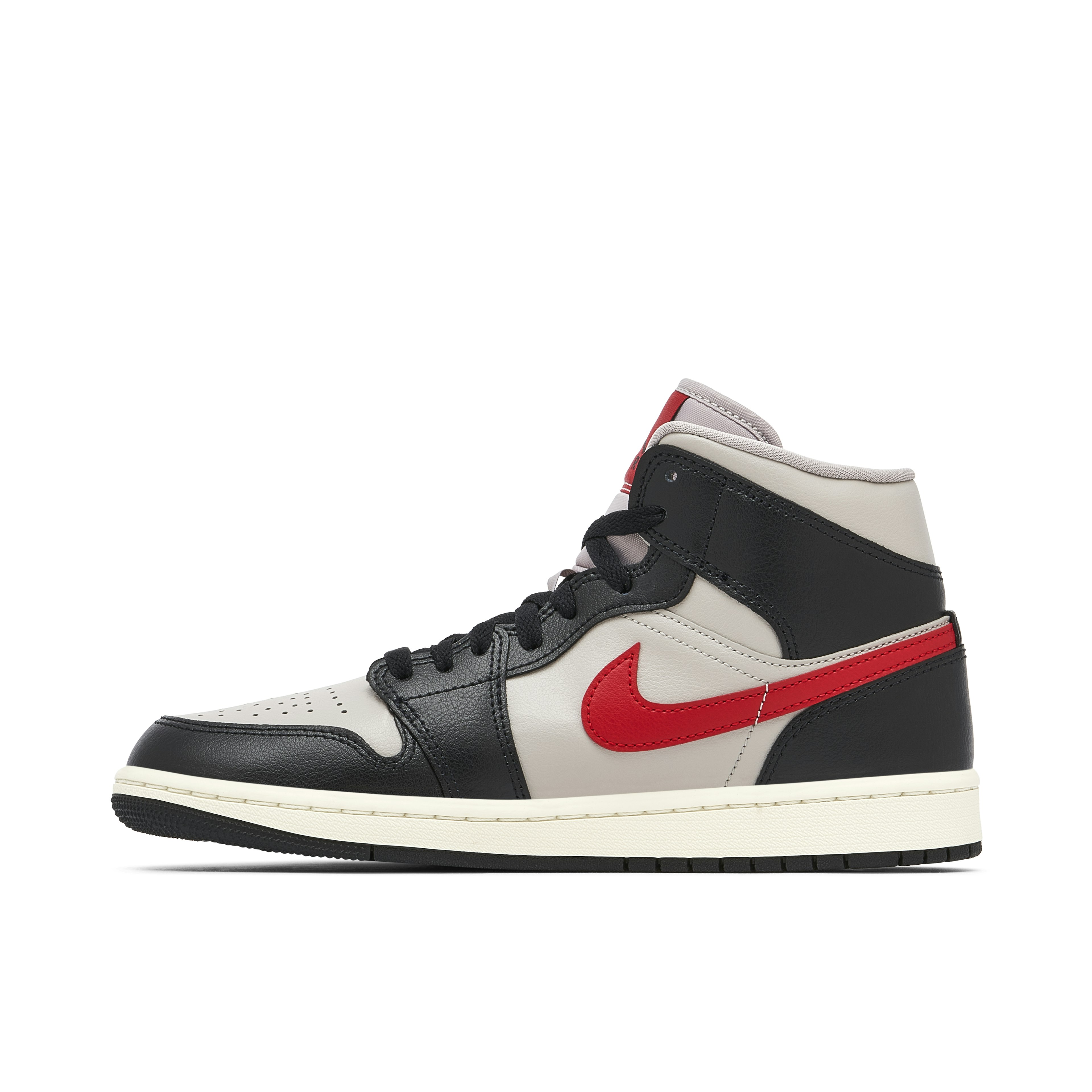 Air Jordan 1 Mid Black College Grey Red Womens