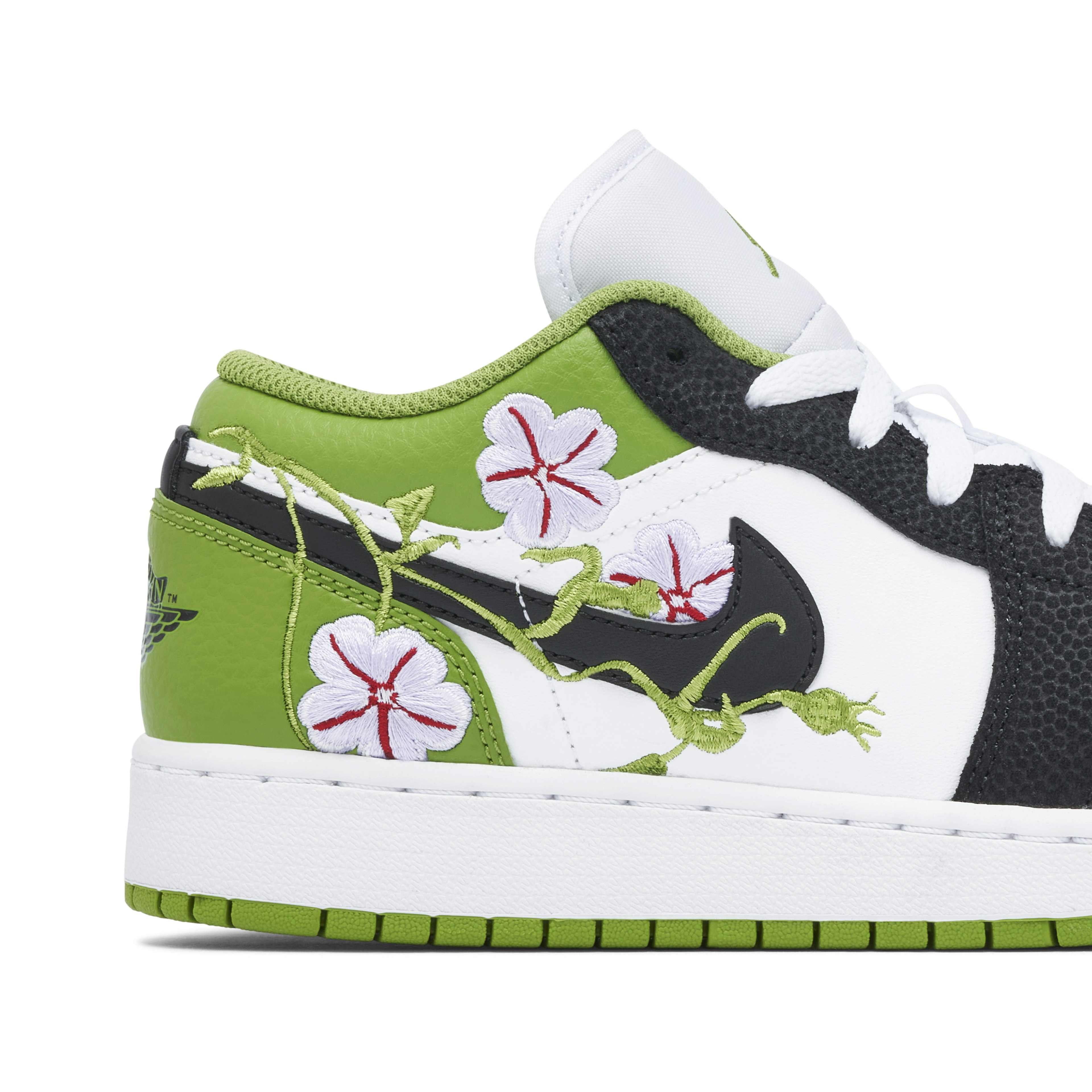 Air Jordan 1 Low Floral Embroidery Black Green GS