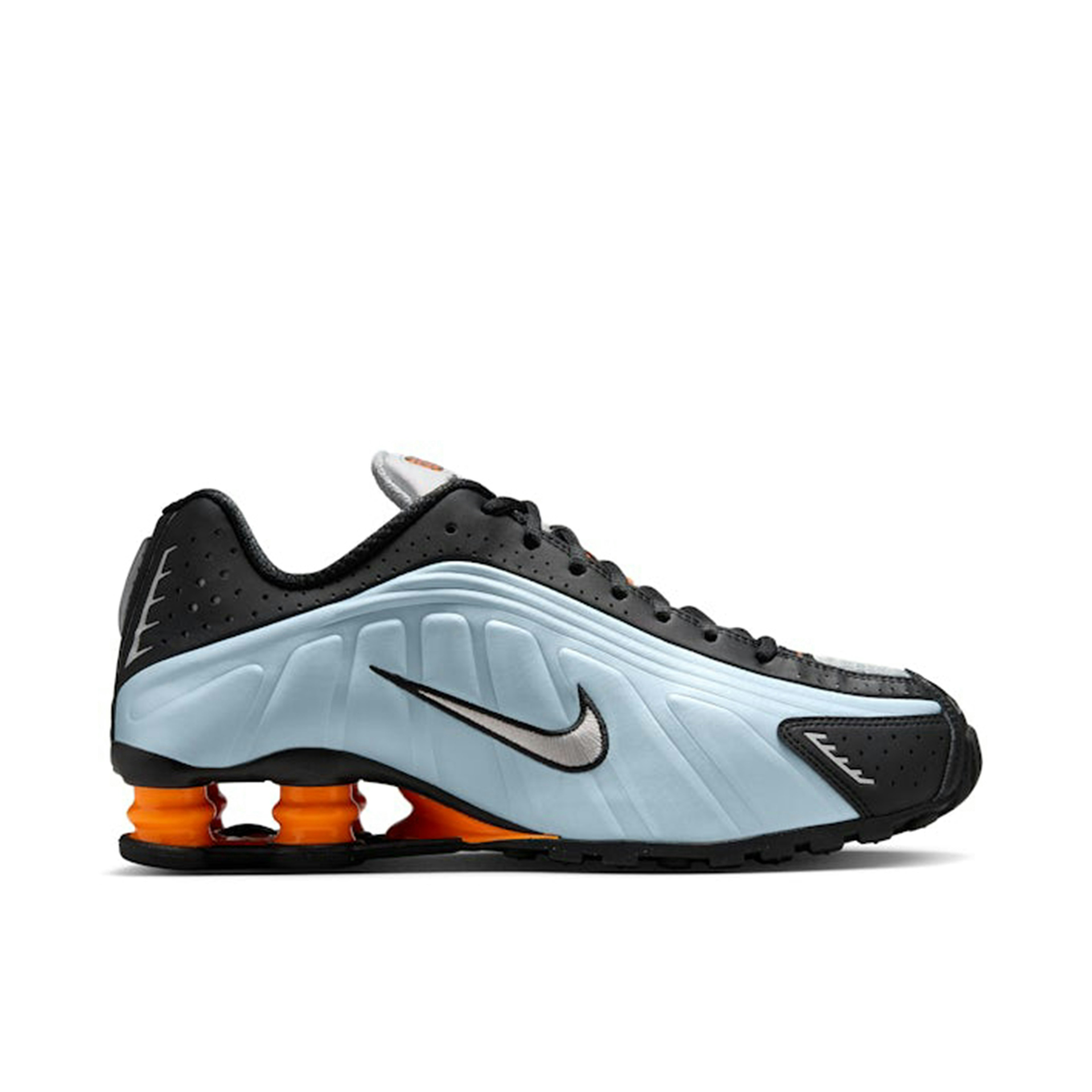 Nike Shox R4 Blue Tint Total Orange Black Metallic Silver Womens