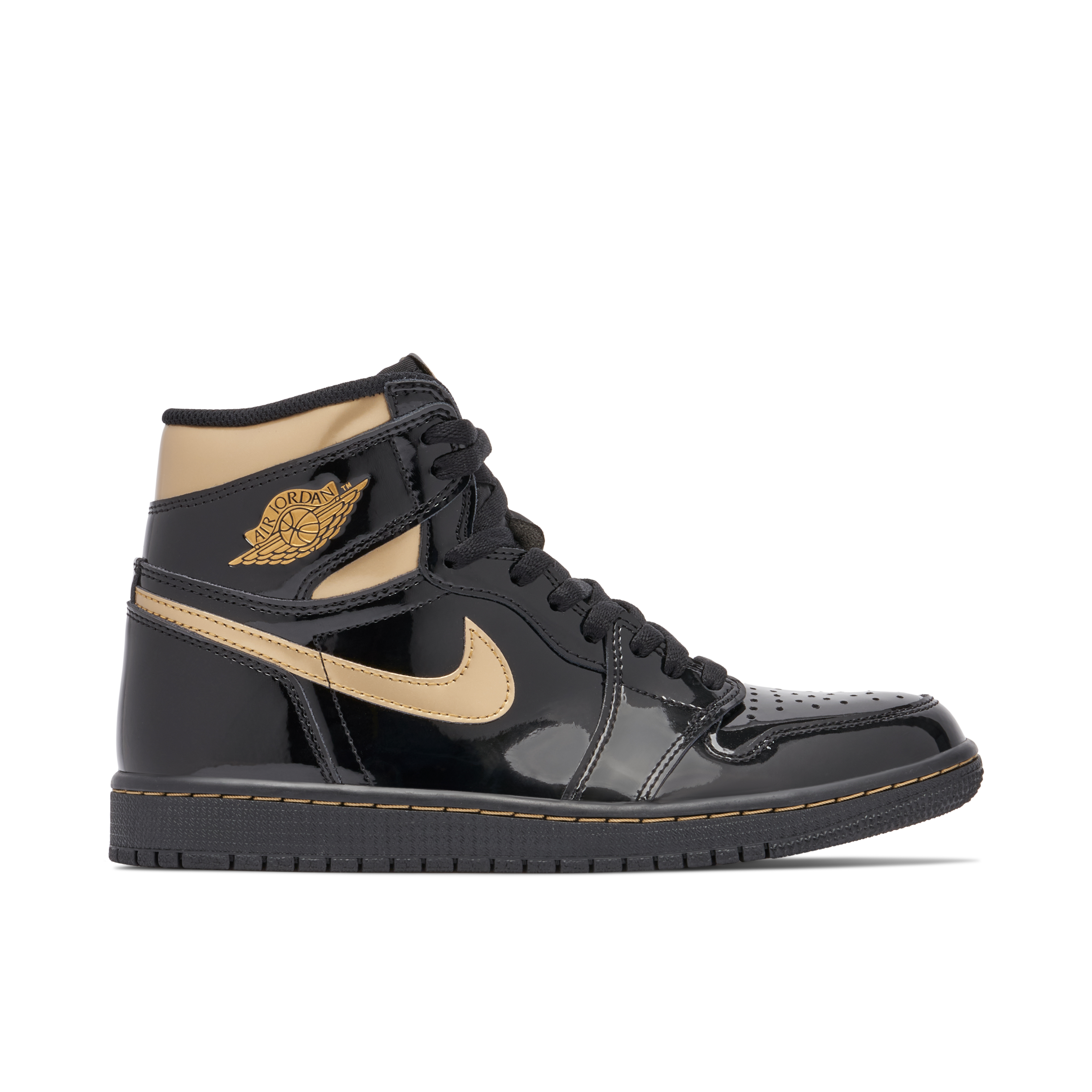 Air Jordan 1 High OG Patent Black Gold 555088 032 Laced