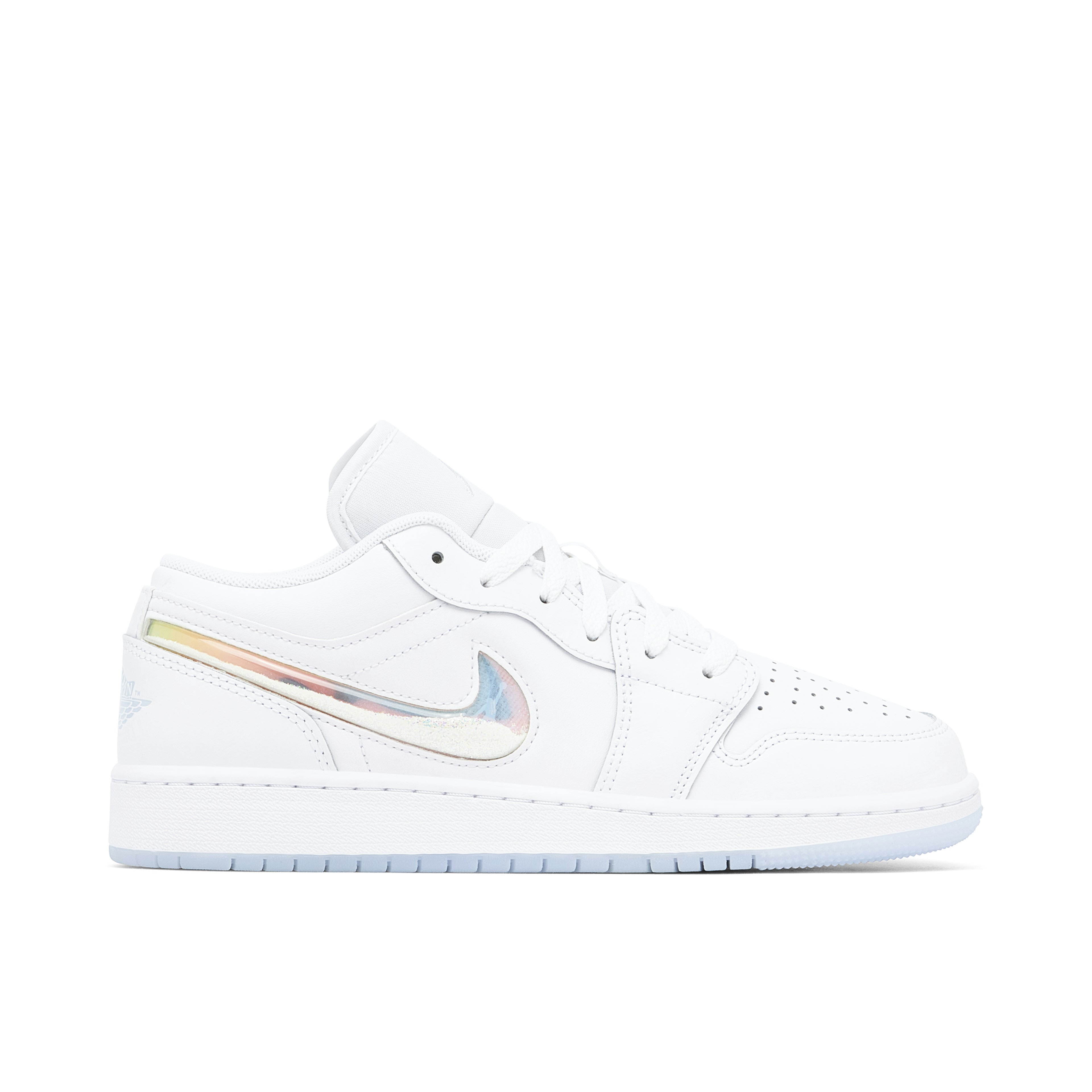 AIr Jordan 1 Low White Iridescent Glitter Swoosh GS