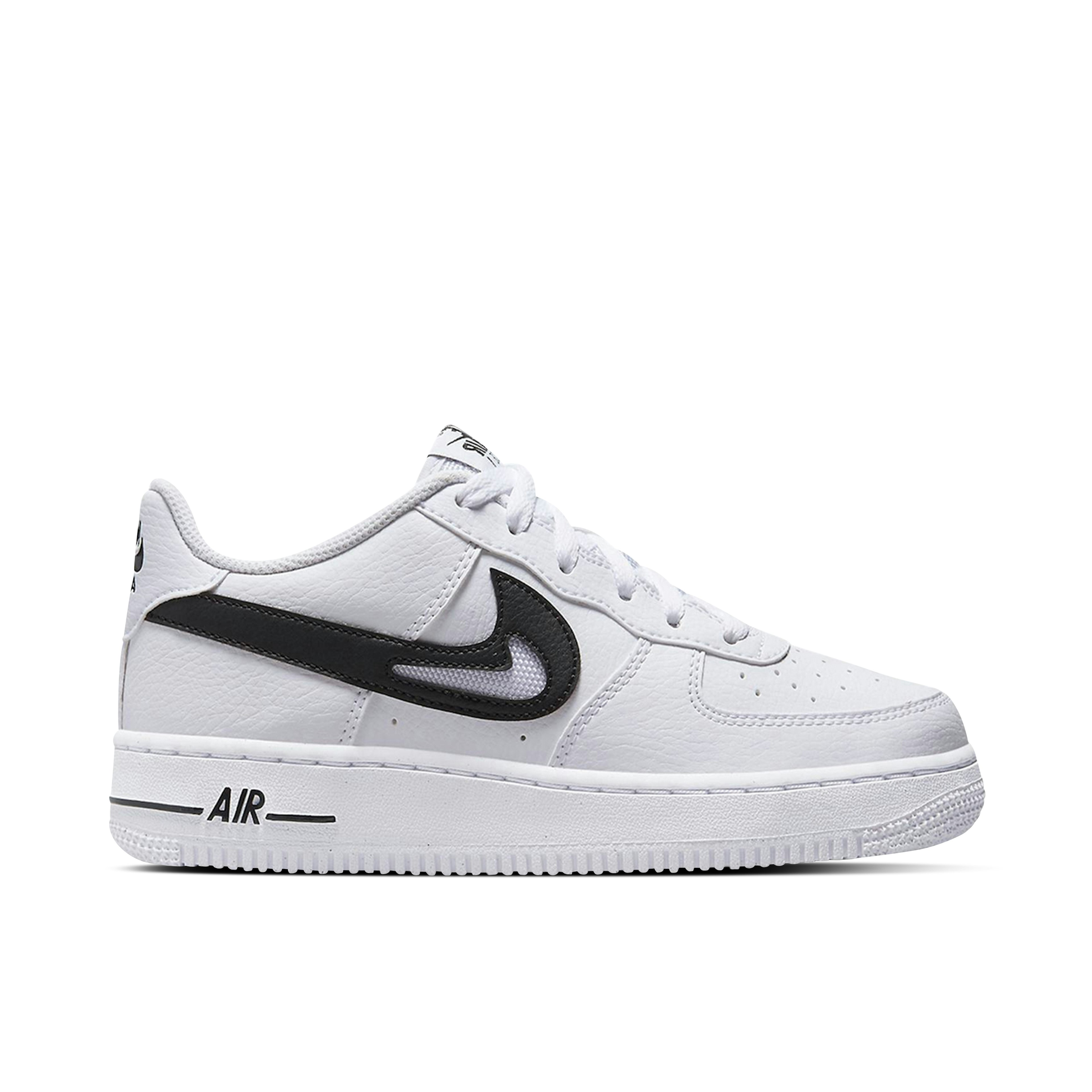 Nike Air Force 1 Low Cut Out Swoosh White Black GS