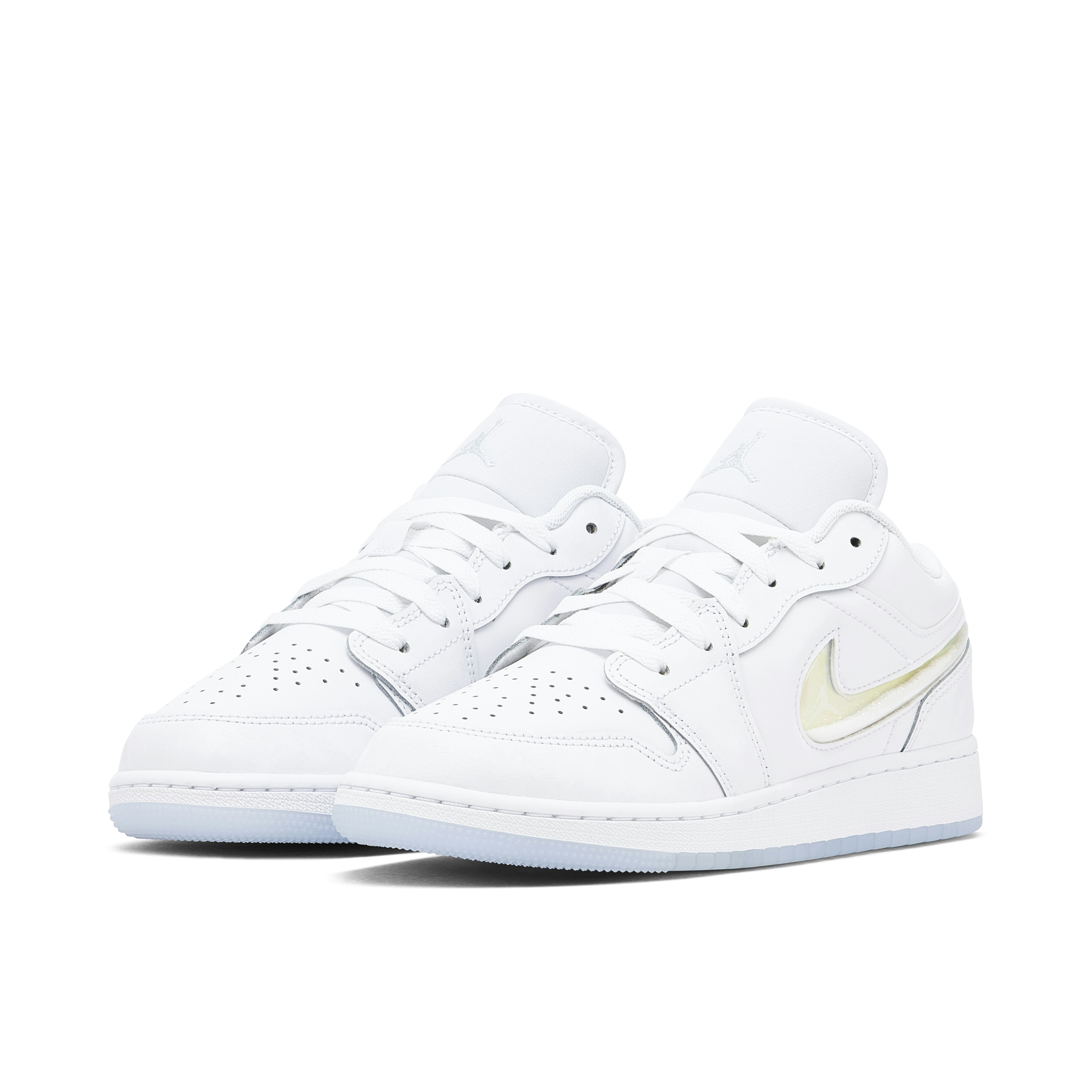 AIr Jordan 1 Low White Iridescent Glitter Swoosh GS