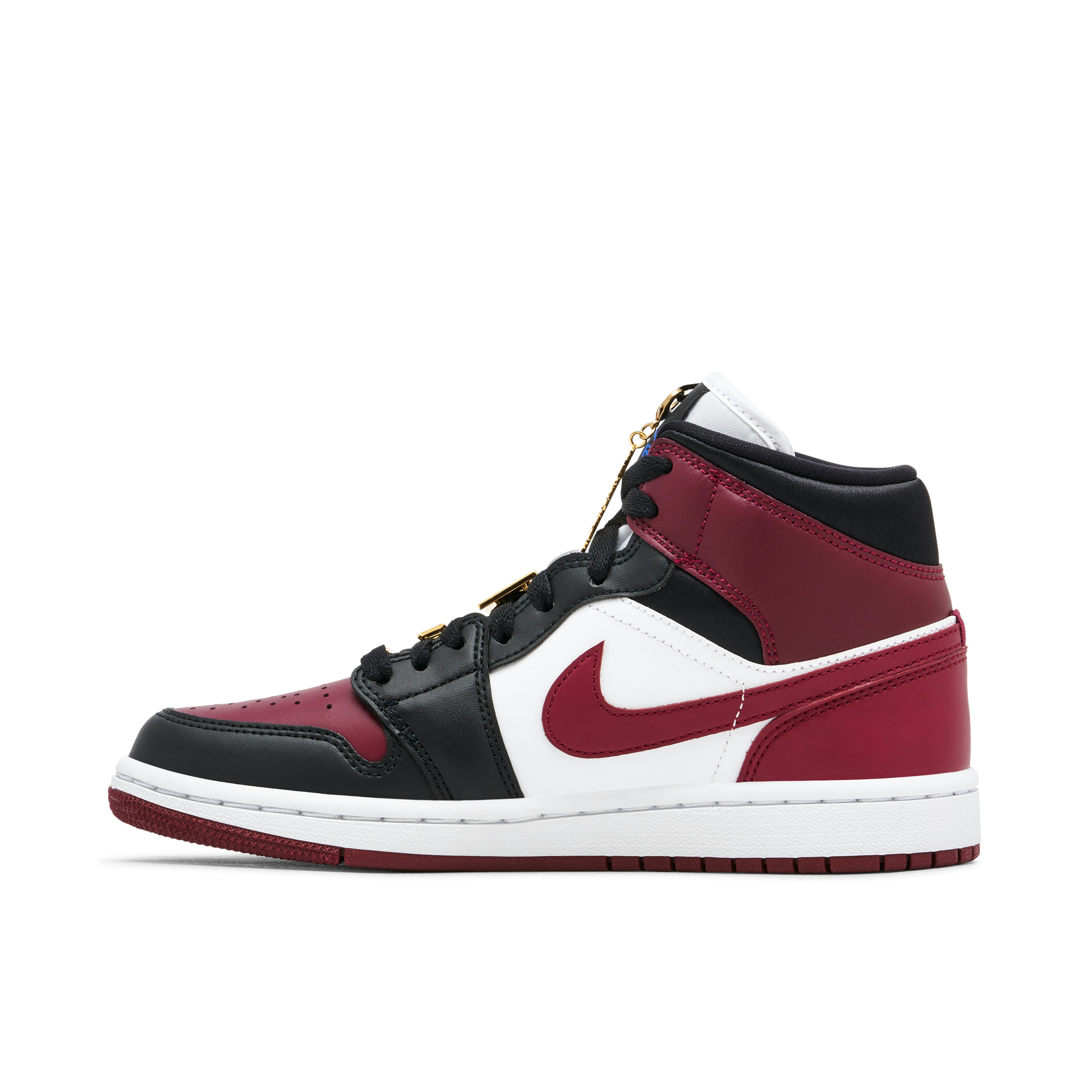 Air Jordan 1 Mid Maroon Black Gold Pendants | CZ4385-016 | Laced