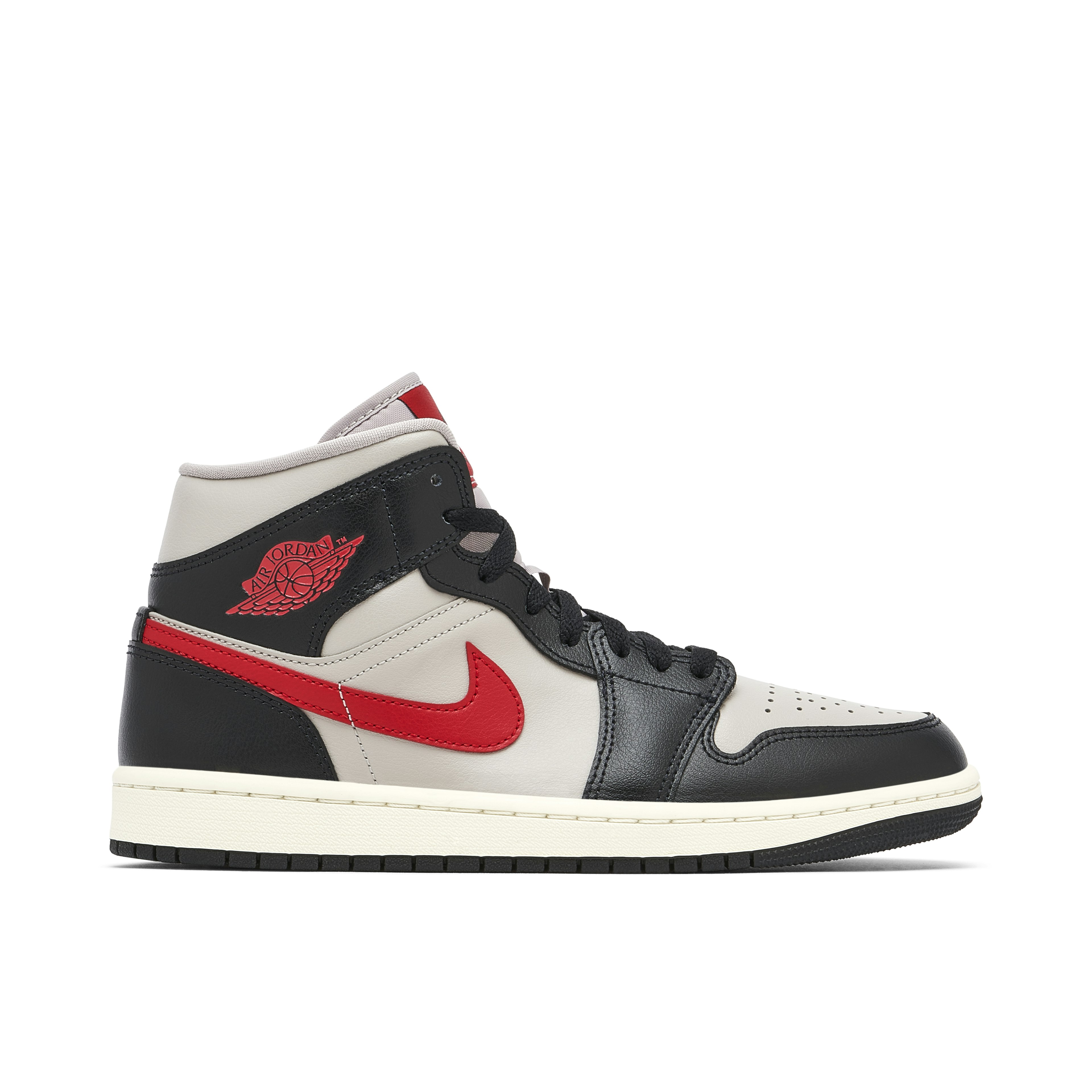 Air Jordan 1 Mid Black College Grey Red Femme