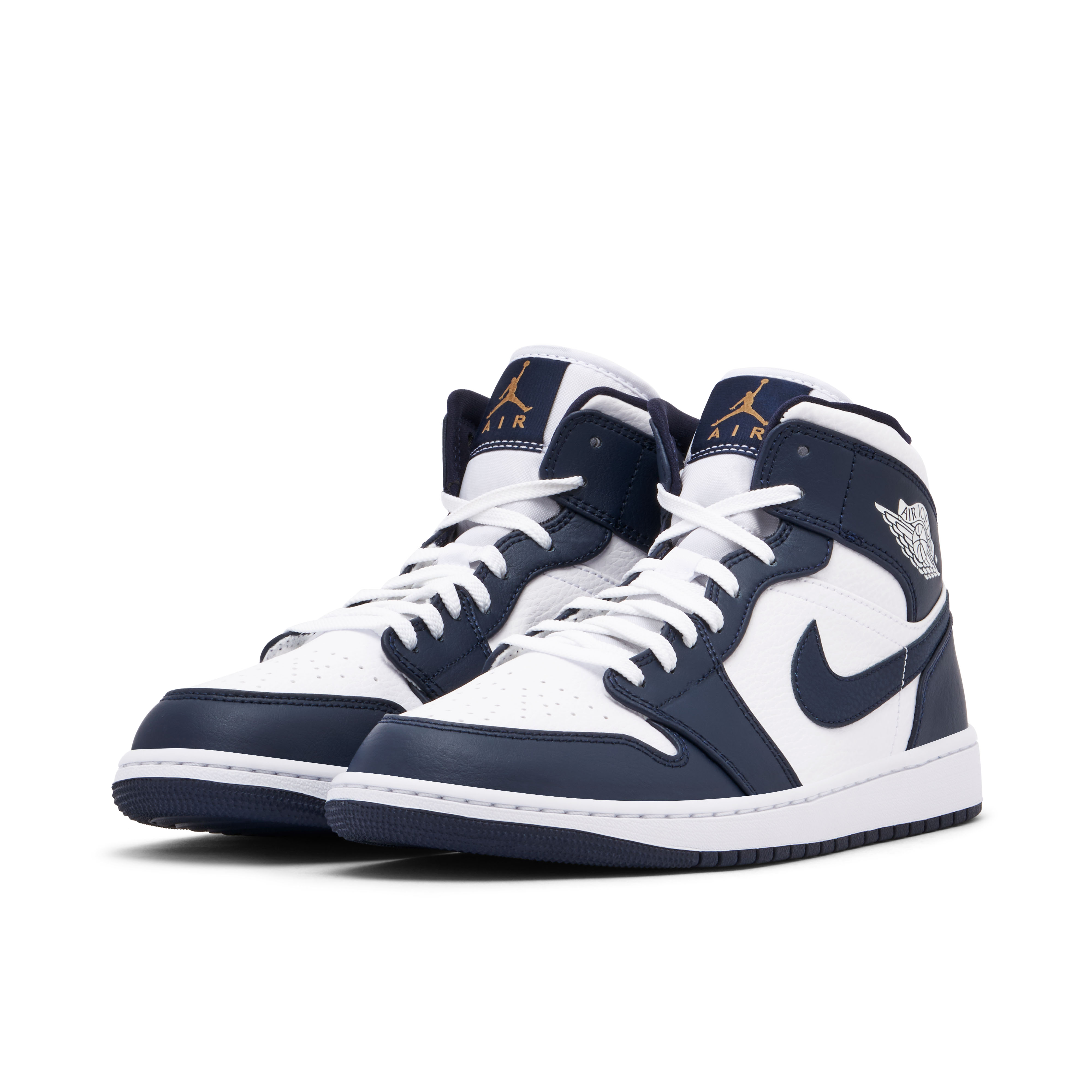 Air Jordan 1 Mid White Metallic Gold Obsidian | 554724-174 | Laced