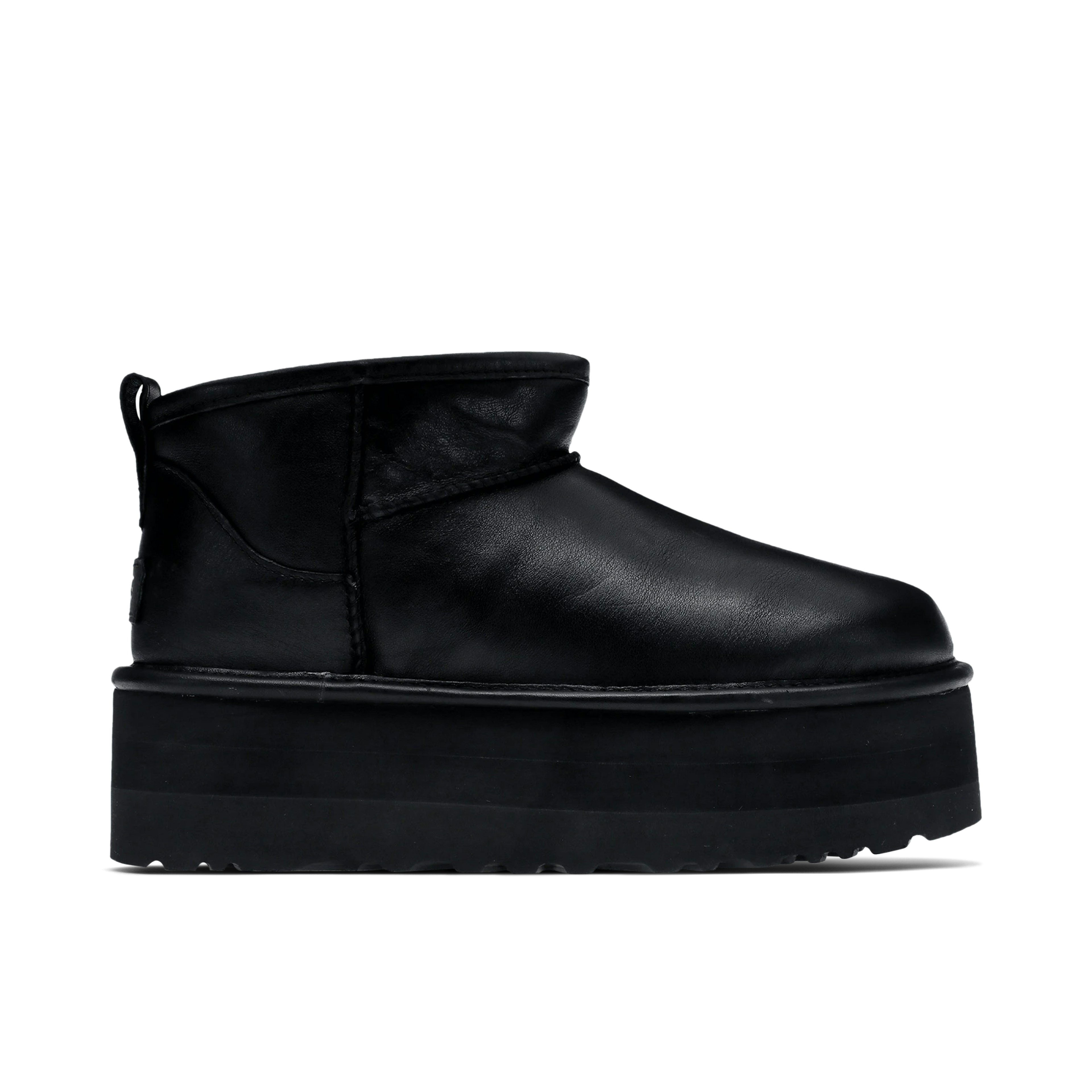 UGG Classic Ultra Mini Platform Boot Black Leather Womens