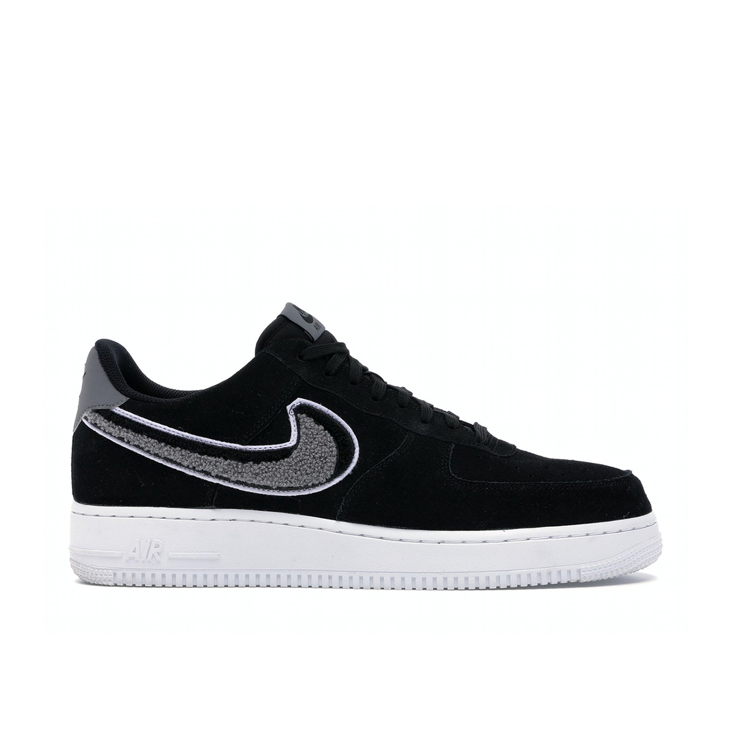 Nike Air Force 1 07 Low Chenille Swoosh Black Grey 823511 014 Laced