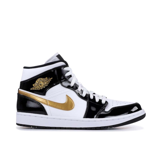 Air Jordan Mid Patent Black White Gold 852542-007 Laced