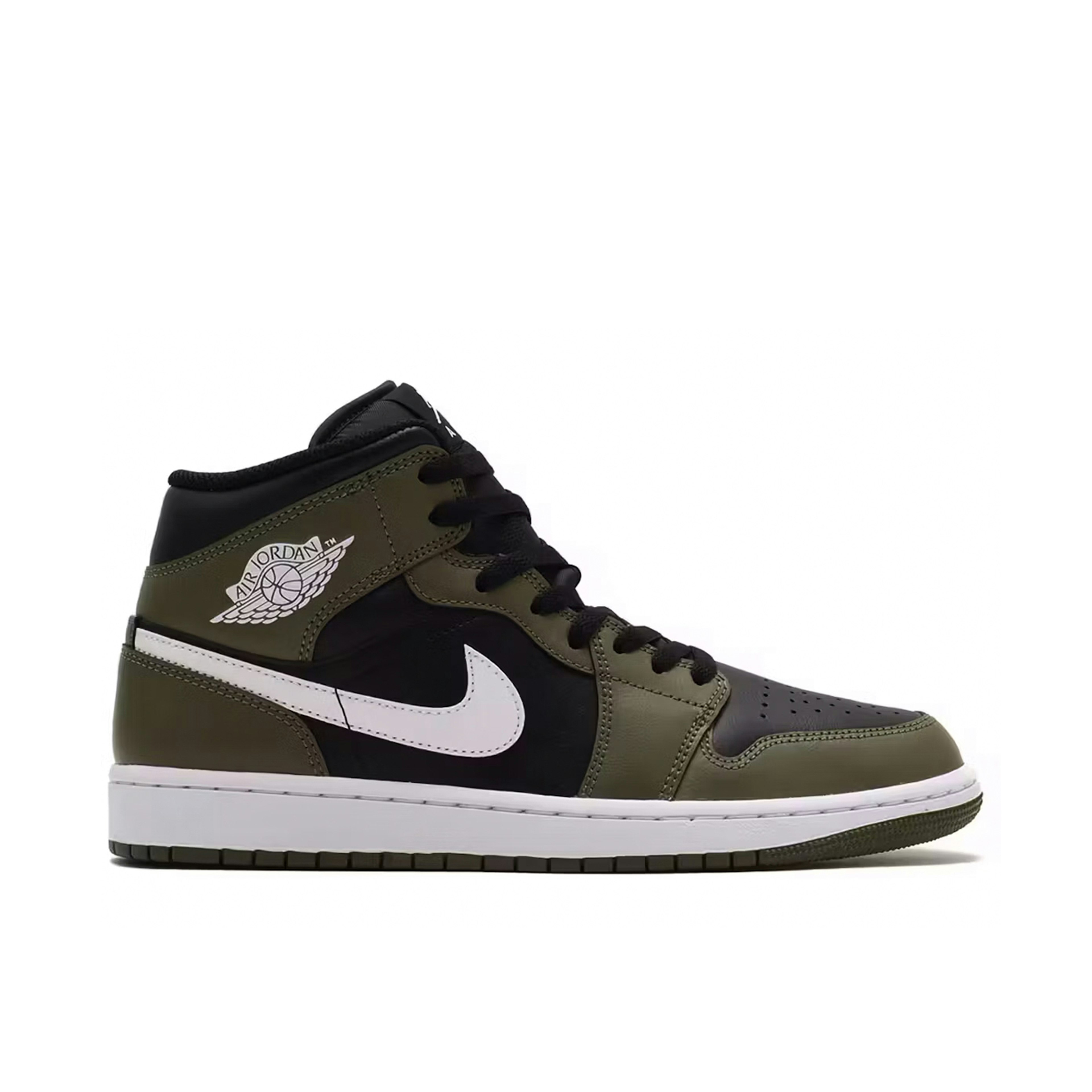 Air Jordan 1 Mid Black White Olive