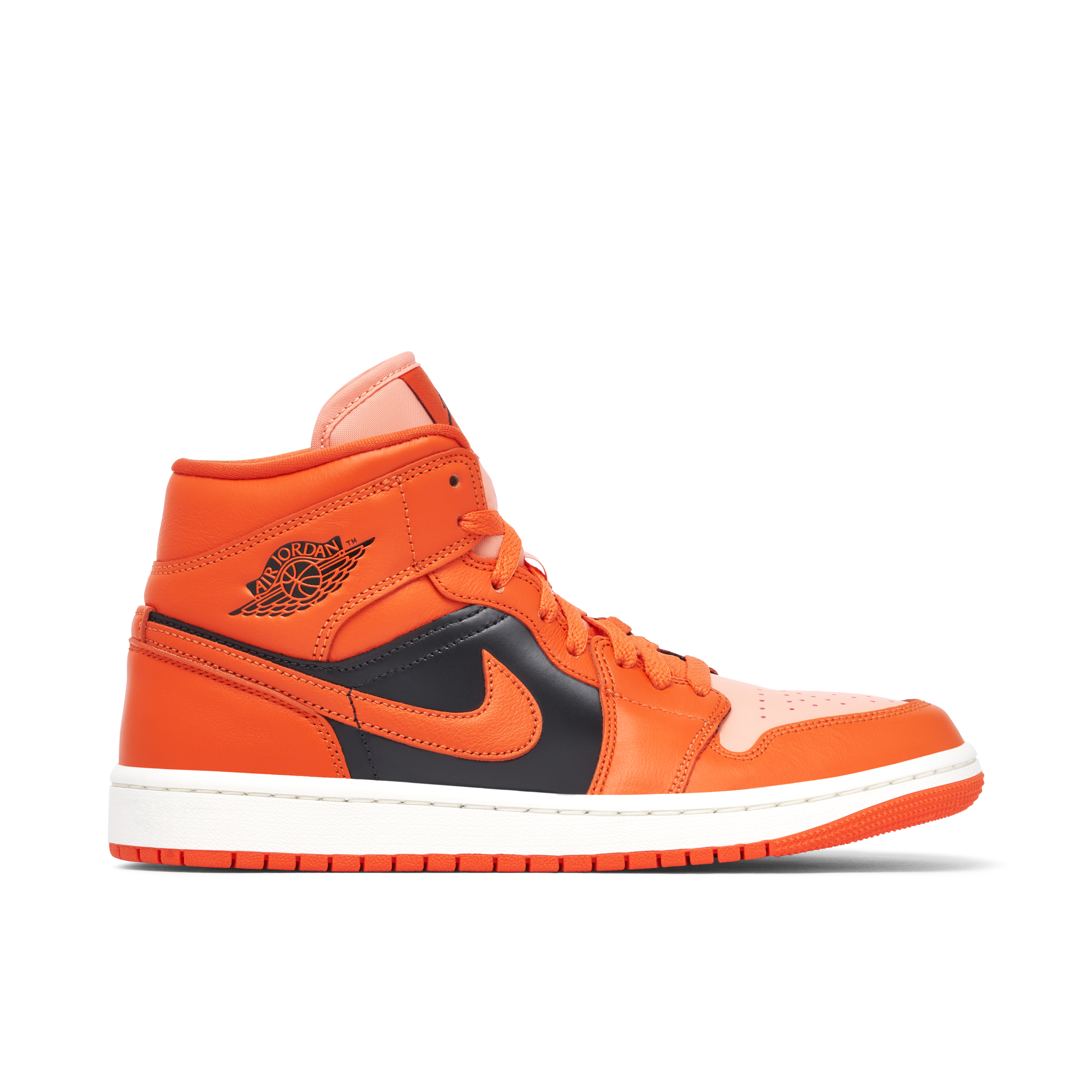 Air Jordan 1 Mid Orange Black Womens DM3381 600 Laced