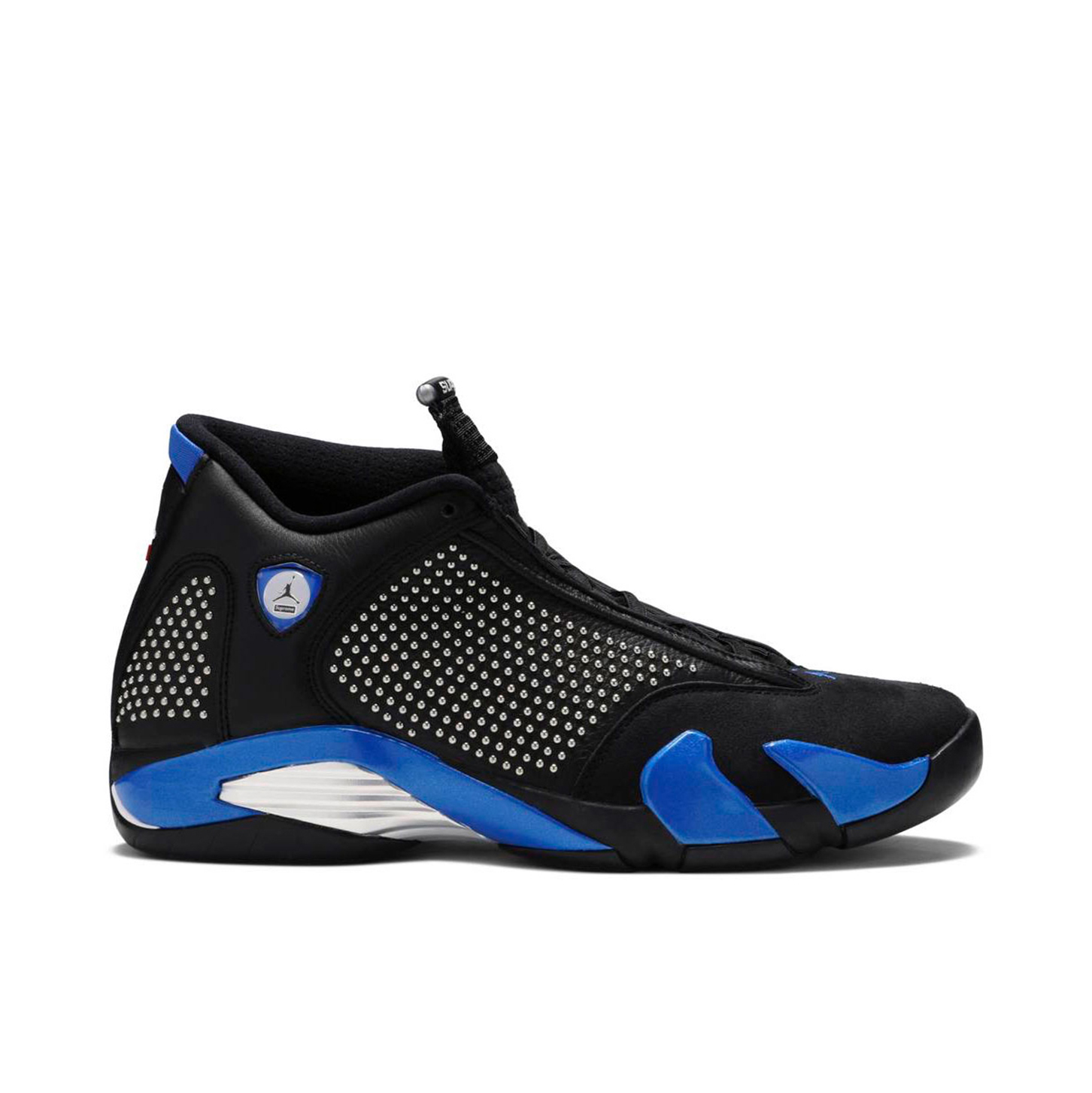 Supreme X Air Jordan 14 Black Varsity Royal BV7630 004 Laced