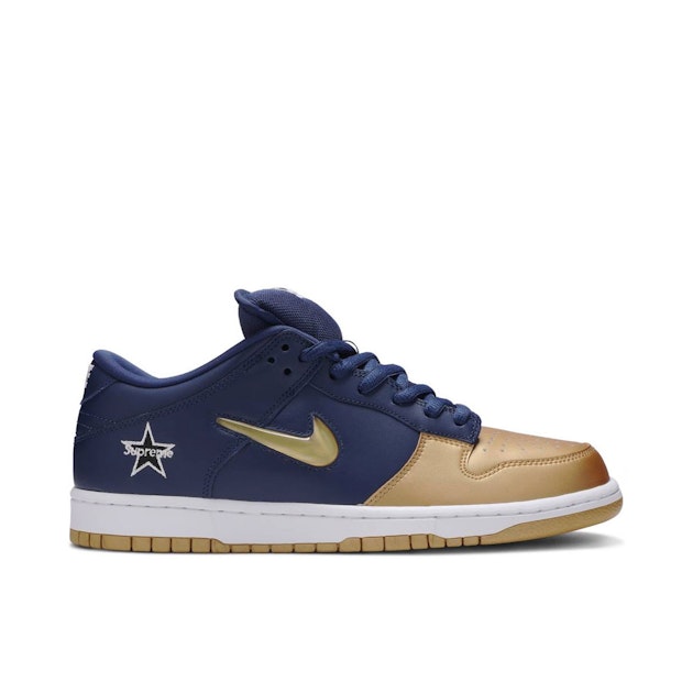 Supreme x Nike SB Dunk Low Gold Navy CK3480-700 Laced