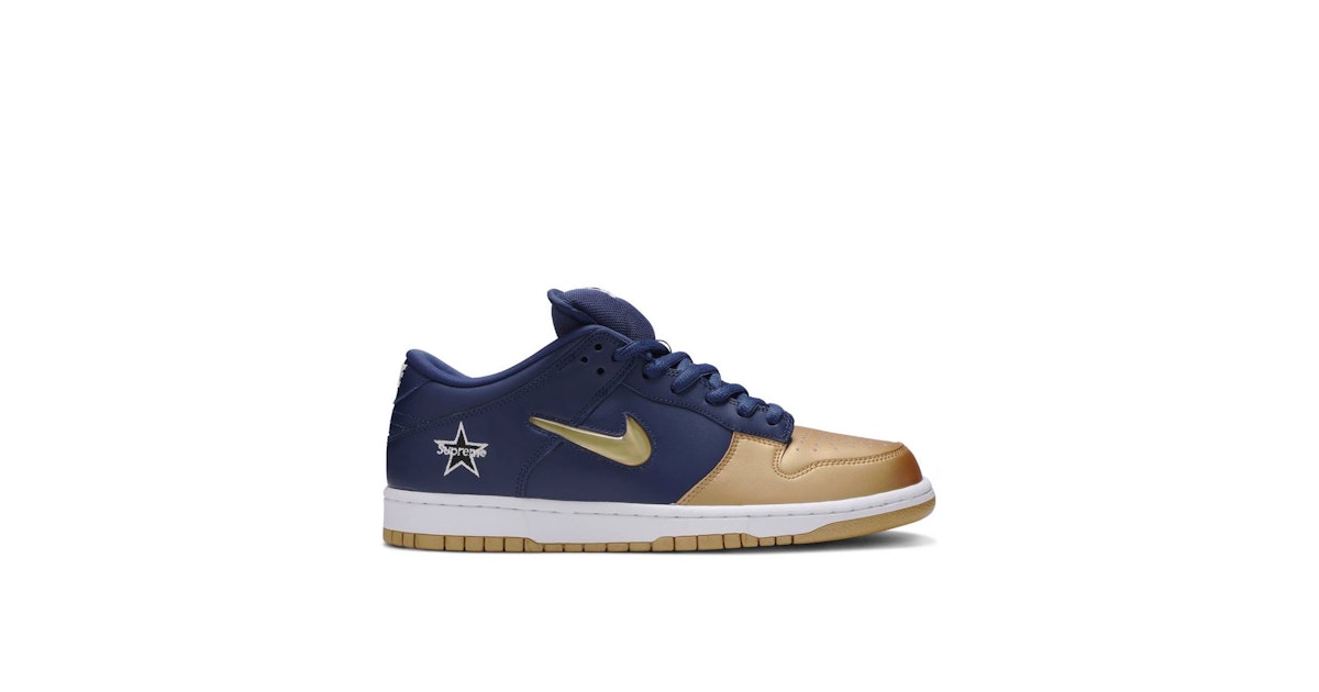 Supreme x Nike SB Dunk Low Gold Navy CK3480-700 Laced