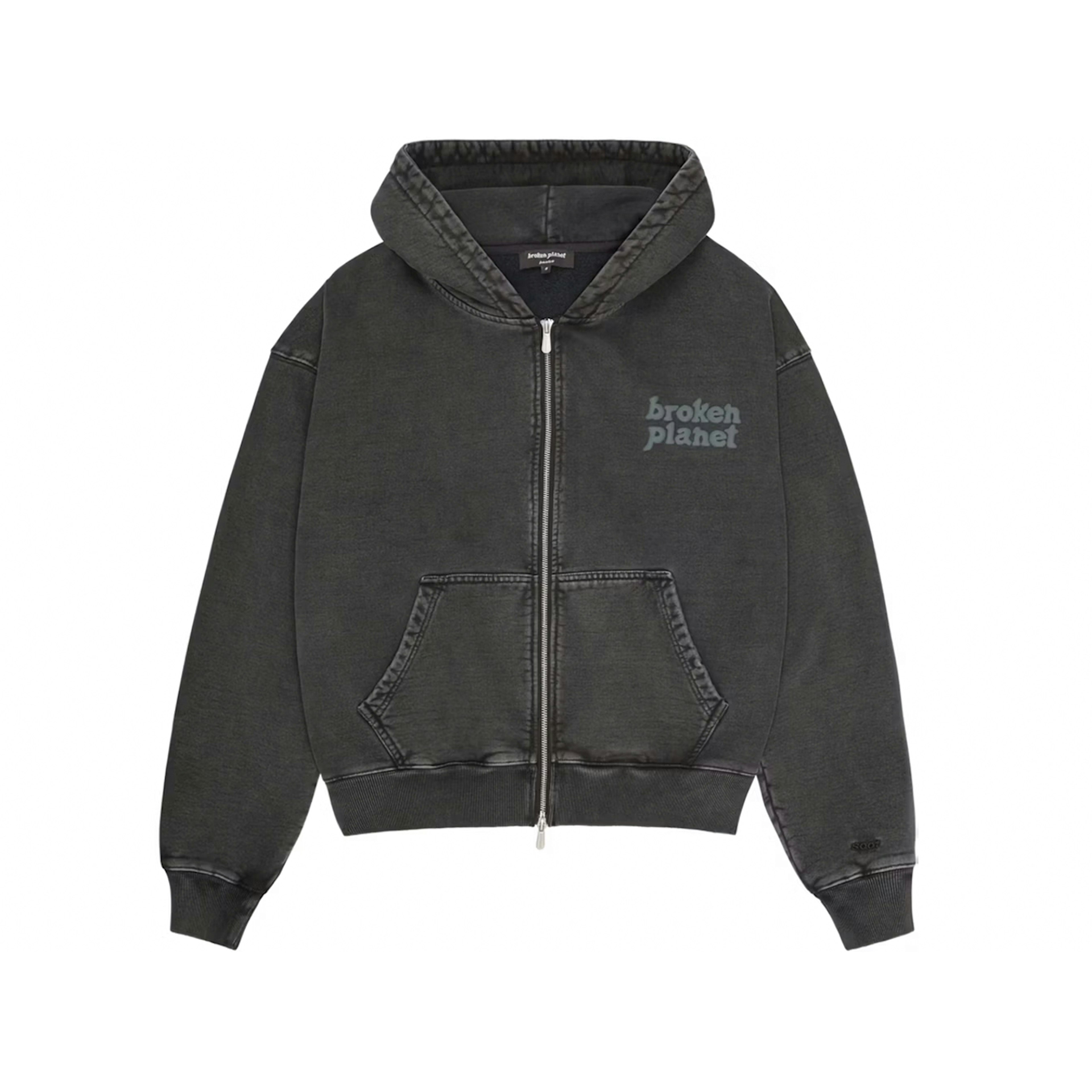 Broken Planet Basics Zip-Up Hoodie Washed Soot Black