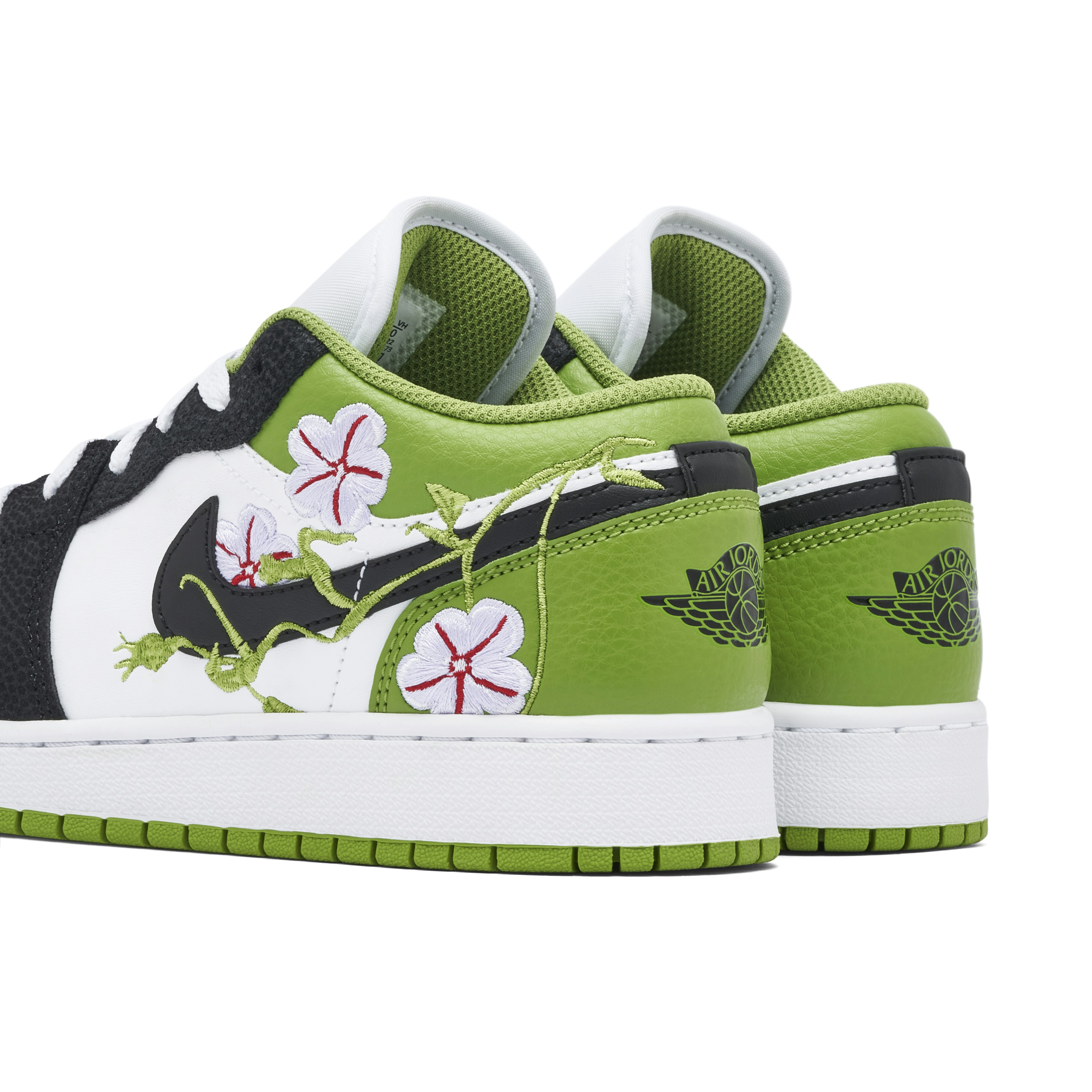 Air Jordan 1 Low Floral Embroidery Black Green GS