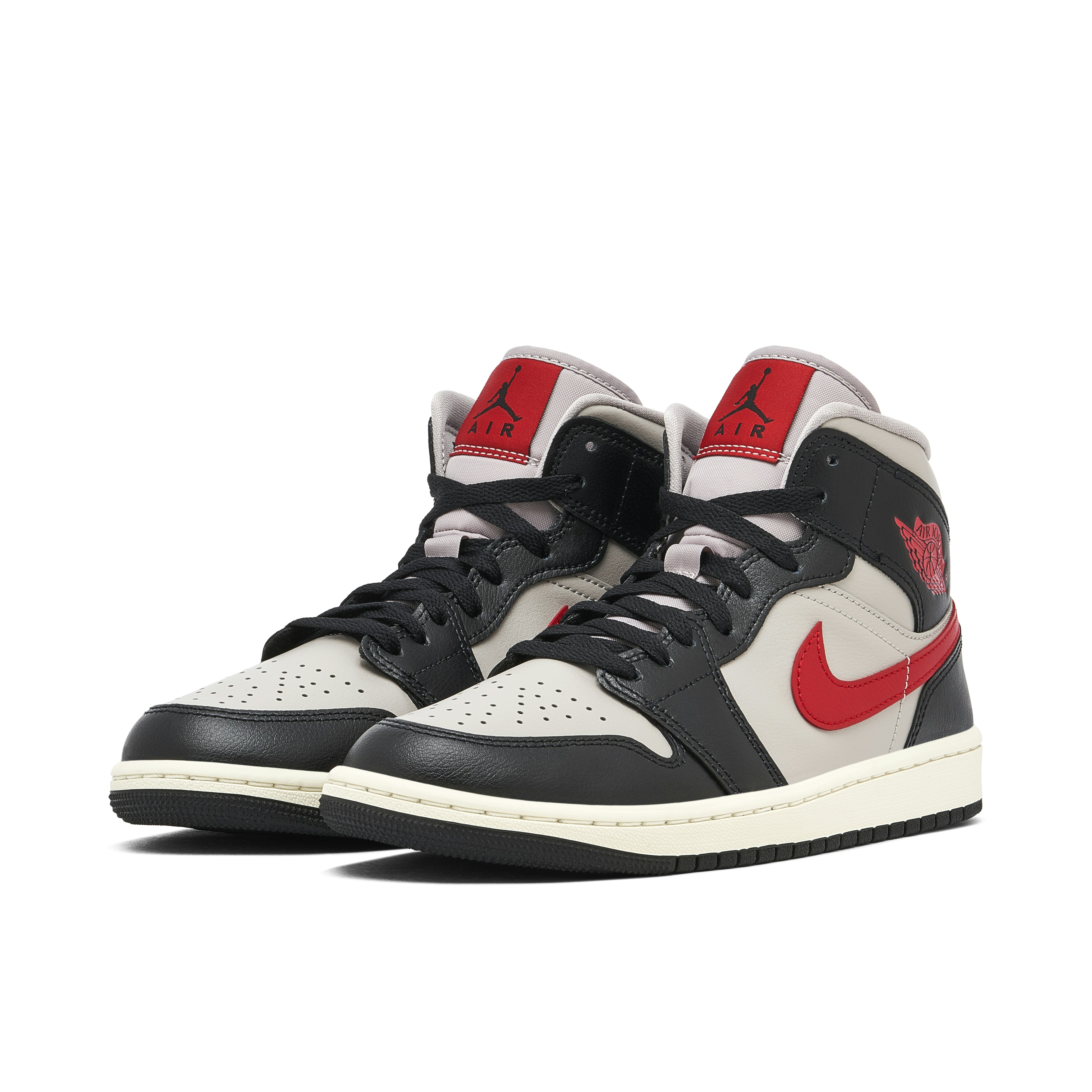 Air Jordan 1 Mid Black College Grey Red Womens