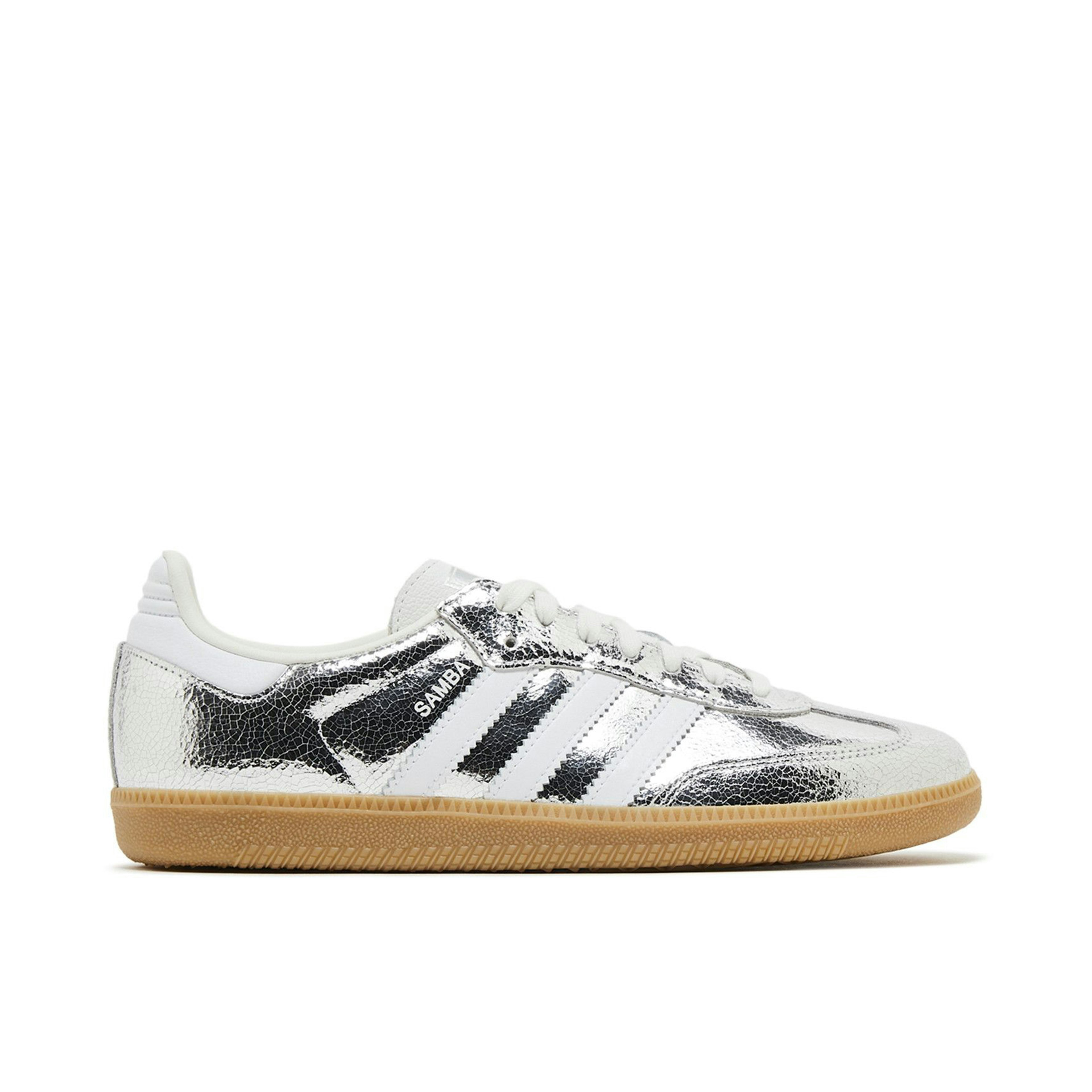 Adidas Samba OG Silver Metallic Cracked Leather Womens