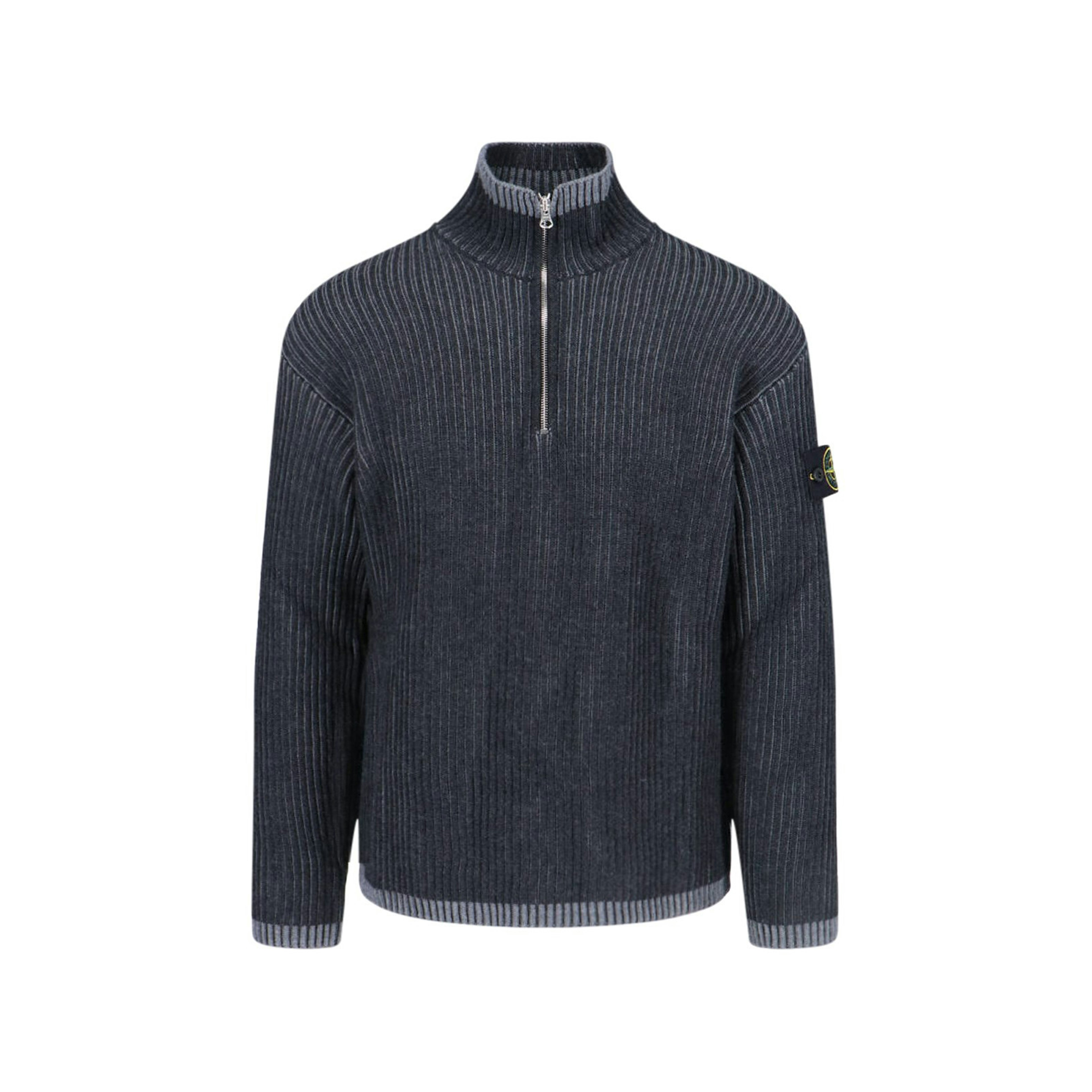 Stone Island Zip Logo Sweater Grey Virgin Wool